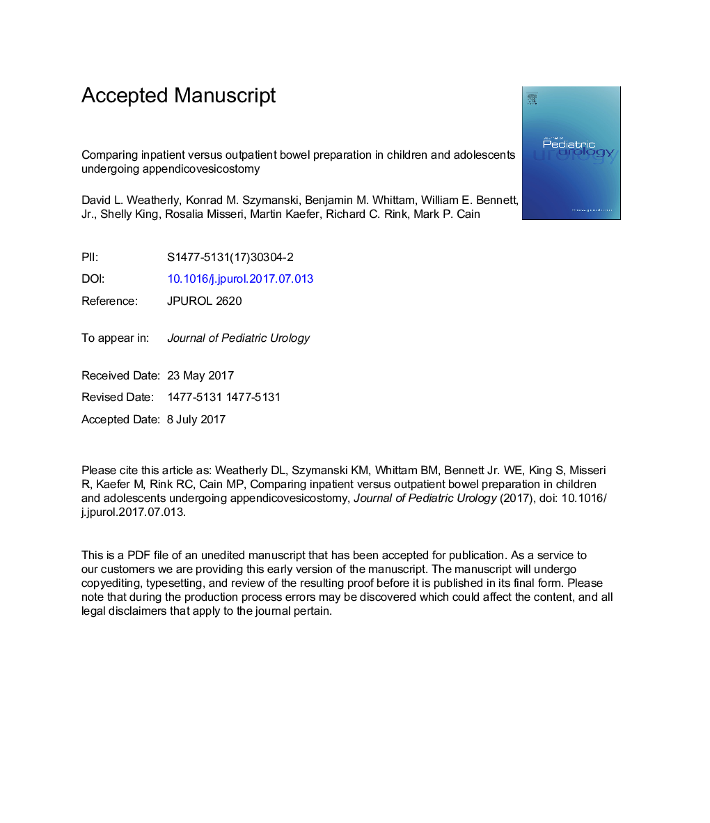 Comparing inpatient versus outpatient bowel preparation in children and adolescents undergoing appendicovesicostomy