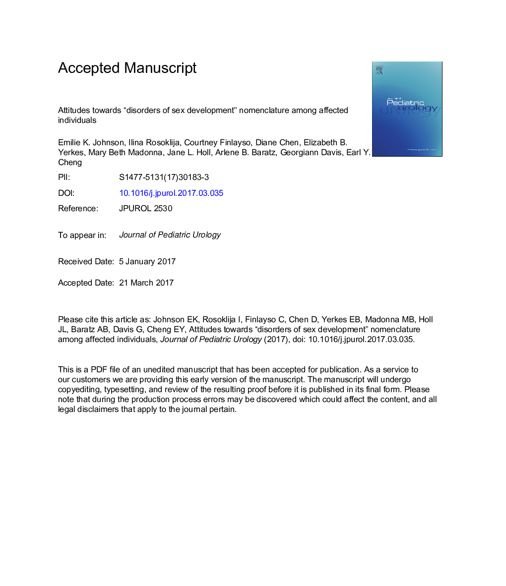 Attitudes towards “disorders of sex development” nomenclature among affected individuals