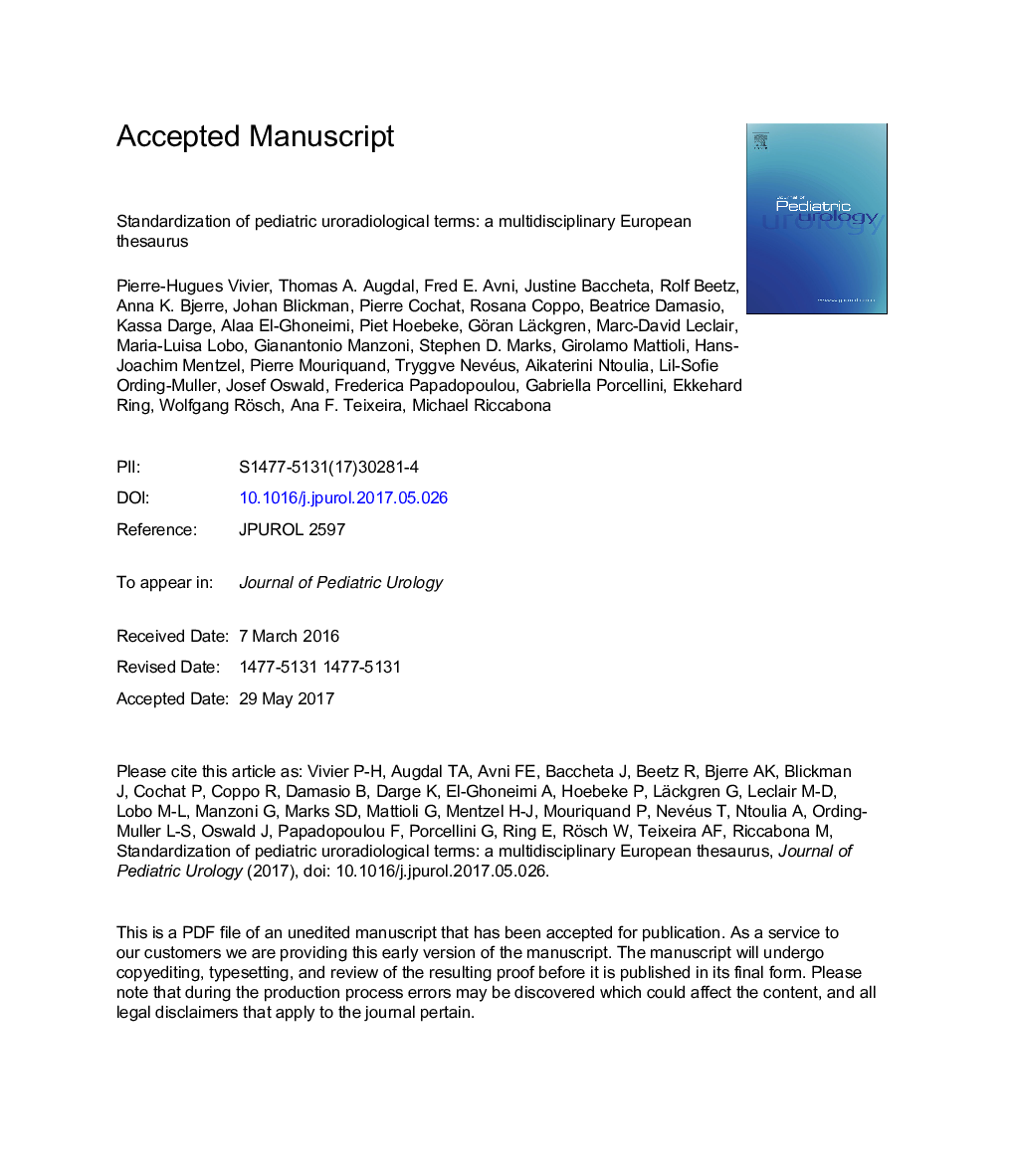 Standardization of pediatric uroradiological terms: A multidisciplinary European glossary