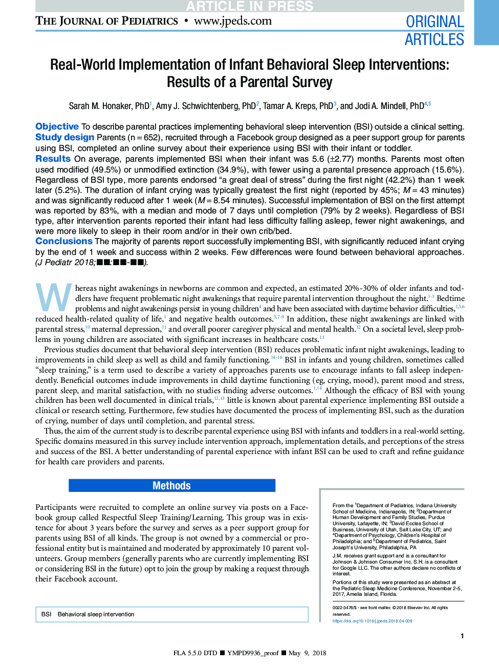 Real-World Implementation of Infant Behavioral Sleep Interventions: Results of a Parental Survey