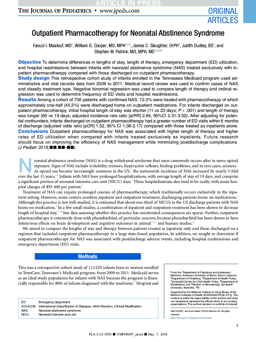 Outpatient Pharmacotherapy for Neonatal Abstinence Syndrome