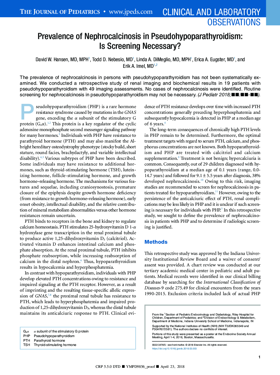 Prevalence of Nephrocalcinosis in Pseudohypoparathyroidism: Is Screening Necessary?