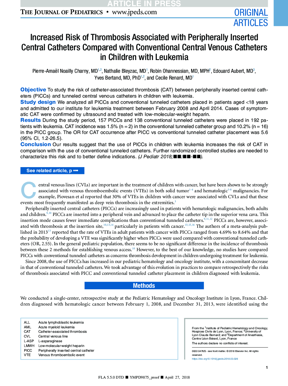 افزایش خطر ابتلا به ترومبوز همراه با کاتترهای مرکزی مورب در مقایسه با کاتترهای وریدی مرکزی در کودکان مبتلا به لوسمی 