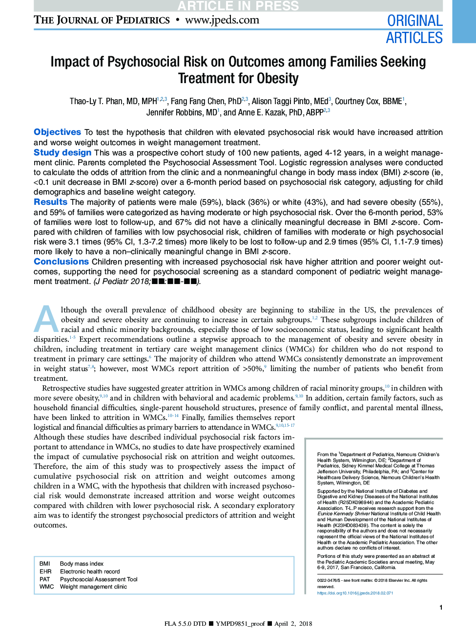 Impact of Psychosocial Risk on Outcomes among Families Seeking Treatment for Obesity