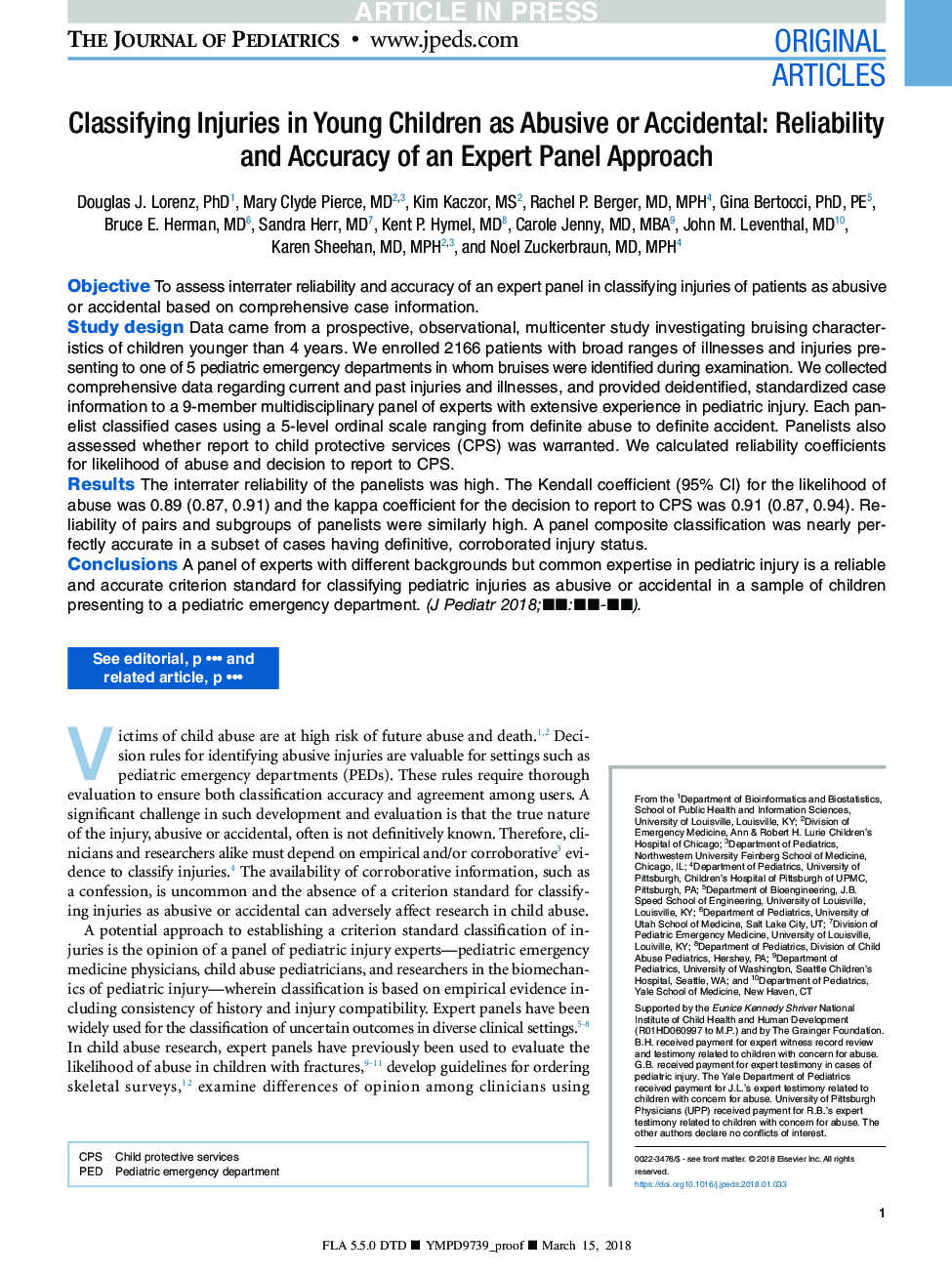 Classifying Injuries in Young Children as Abusive or Accidental: Reliability and Accuracy of an Expert Panel Approach