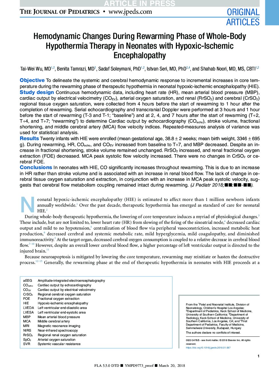 Hemodynamic Changes During Rewarming Phase of Whole-Body Hypothermia Therapy in Neonates with Hypoxic-Ischemic Encephalopathy