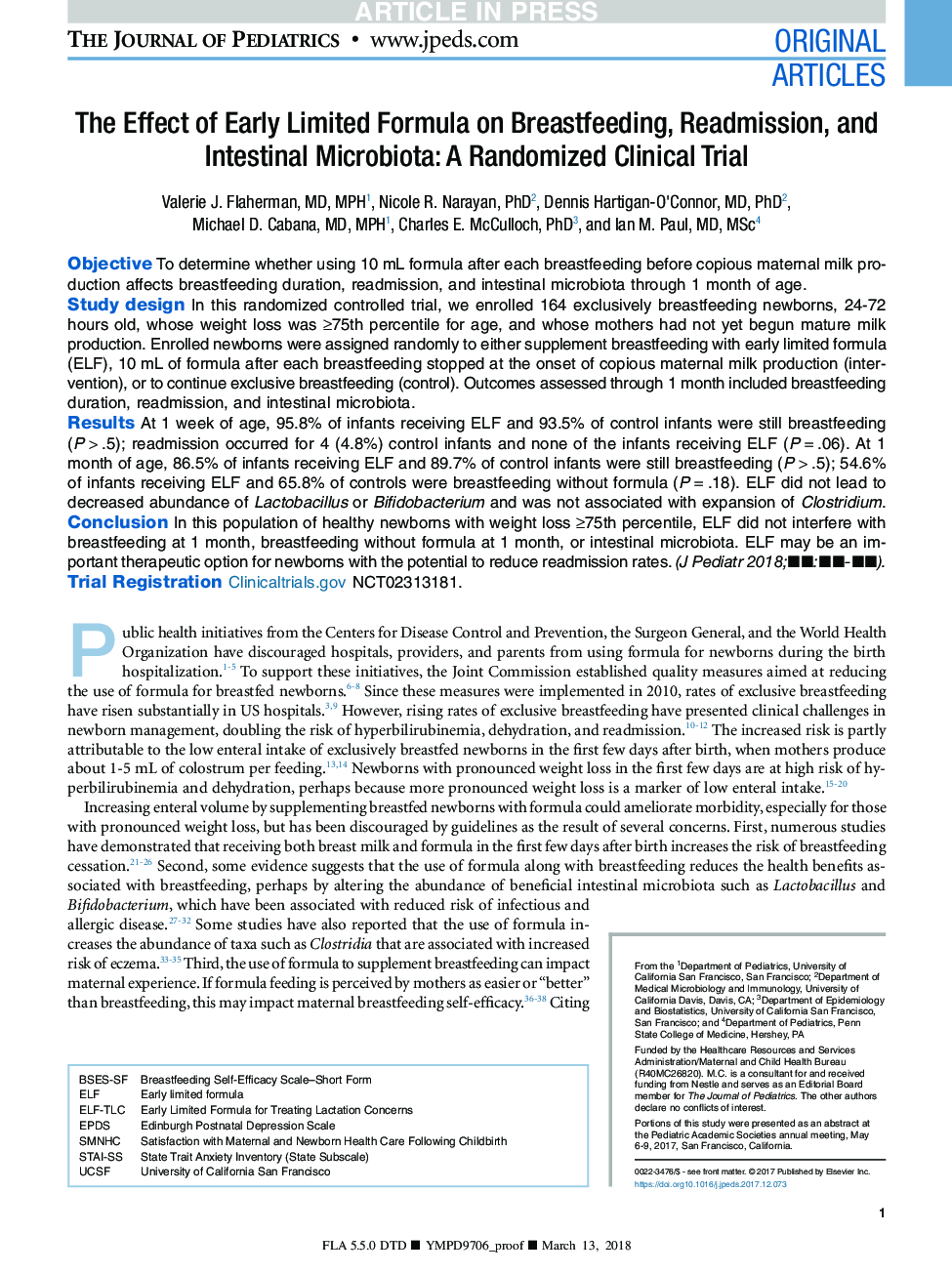 The Effect of Early Limited Formula on Breastfeeding, Readmission, and Intestinal Microbiota: A Randomized Clinical Trial