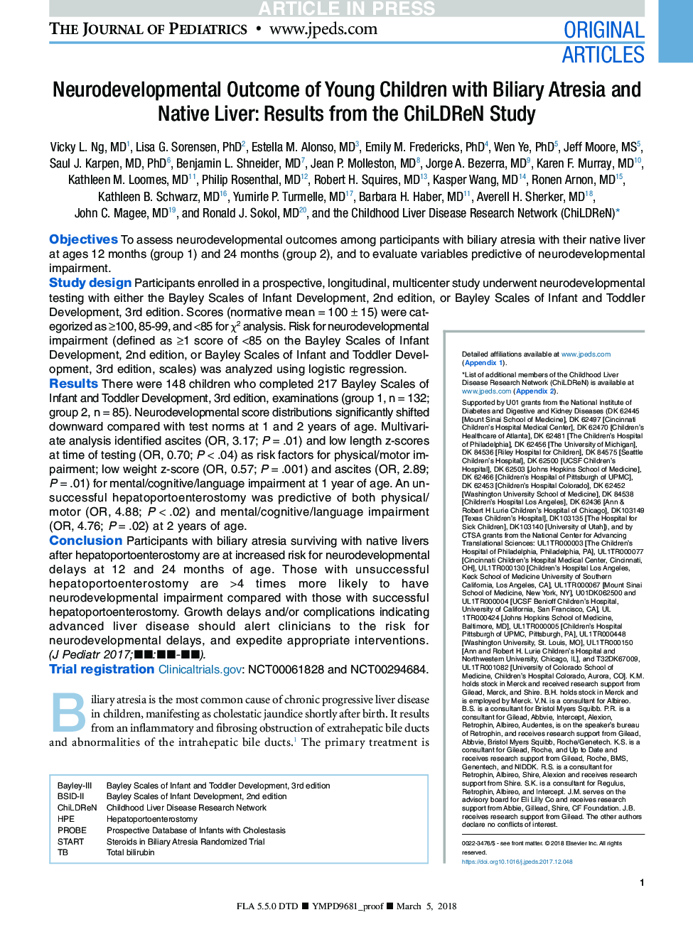عکس صفحه اول مقاله: Neurodevelopmental Outcome of Young Children with Biliary Atresia and Native Liver: Results from the ChiLDReN Study Neurodevelopmental Outcome of Young Children with Biliary Atresia and Native Liver: Results from the ChiLDReN Study