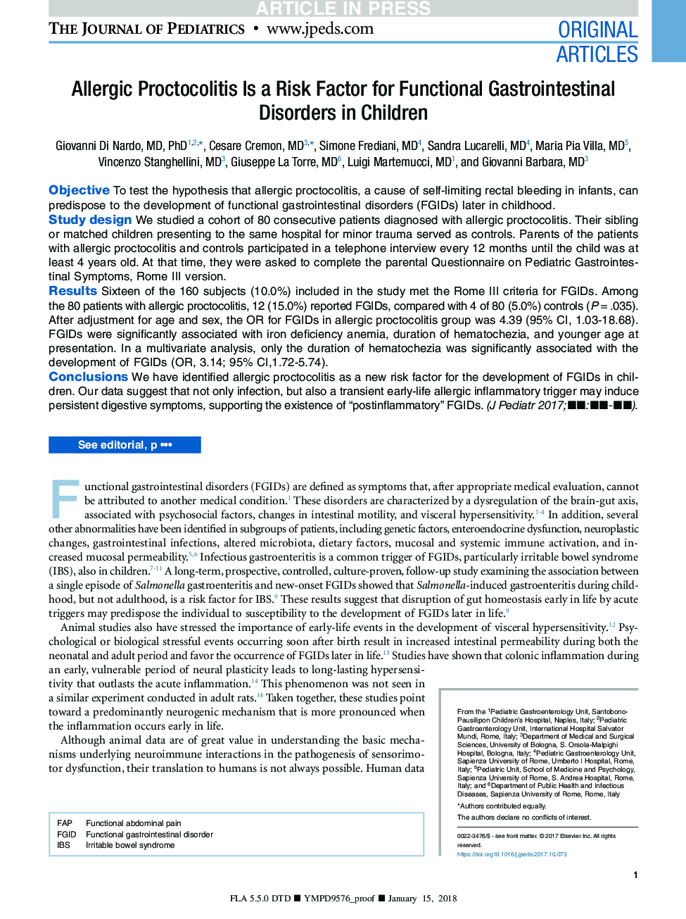 Allergic Proctocolitis Is a Risk Factor for Functional Gastrointestinal Disorders in Children