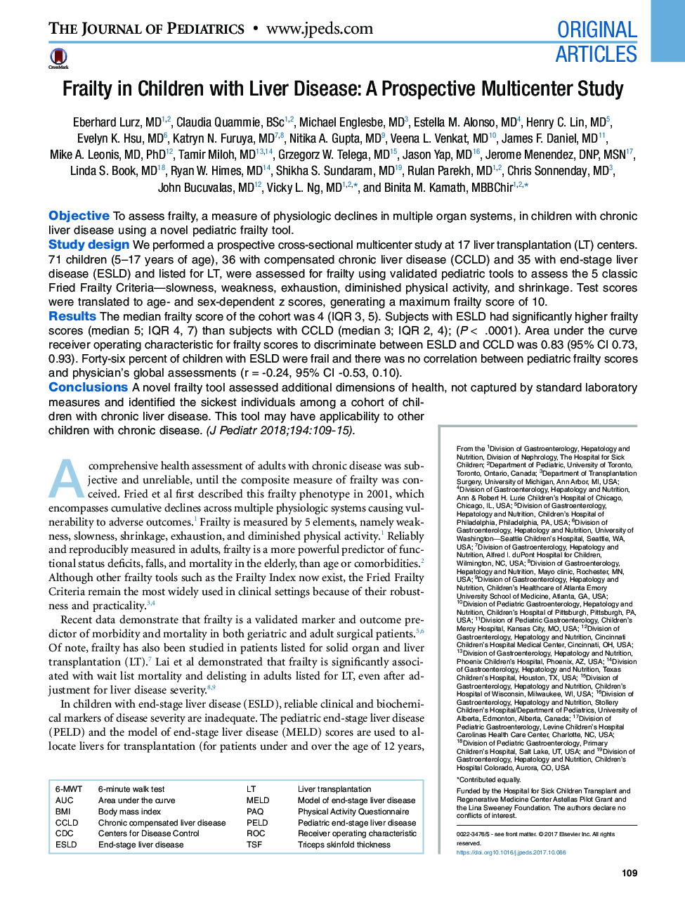 Frailty in Children with Liver Disease: A Prospective Multicenter Study