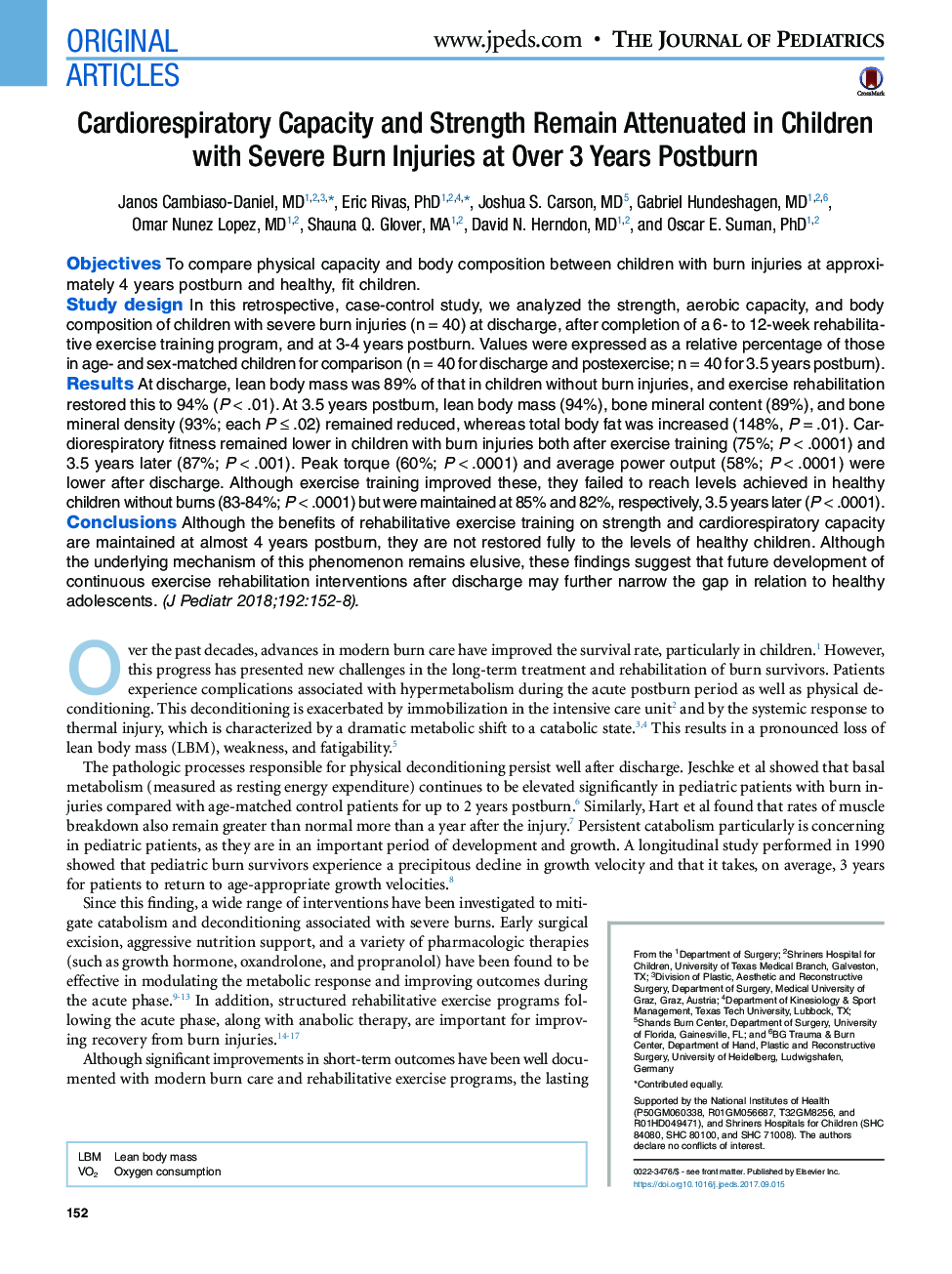 Cardiorespiratory Capacity and Strength Remain Attenuated in Children with Severe Burn Injuries at Over 3 Years Postburn