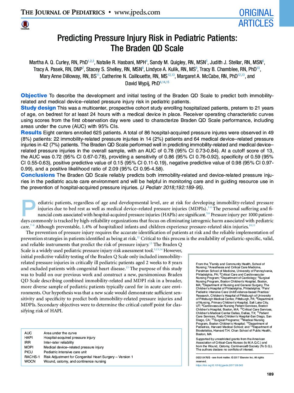 Predicting Pressure Injury Risk in Pediatric Patients: The Braden QD Scale