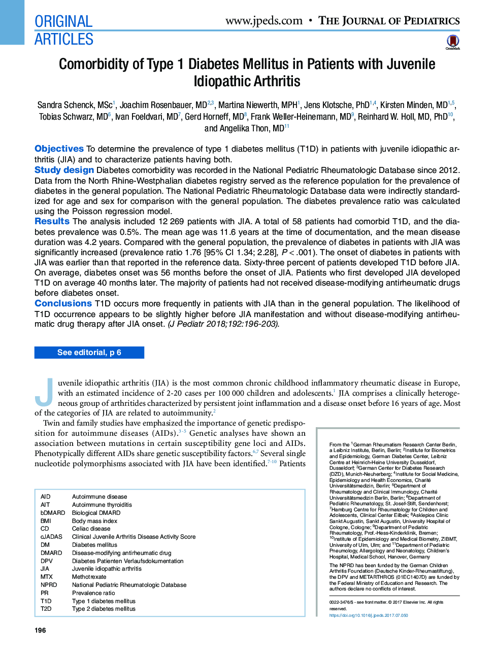 Comorbidity of Type 1 Diabetes Mellitus in Patients with Juvenile Idiopathic Arthritis