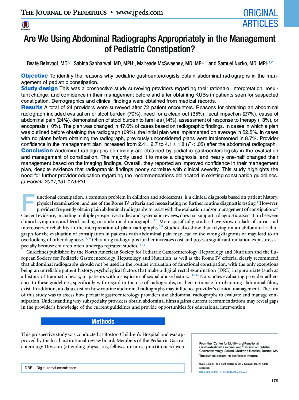 Are We Using Abdominal Radiographs Appropriately in the Management of Pediatric Constipation?