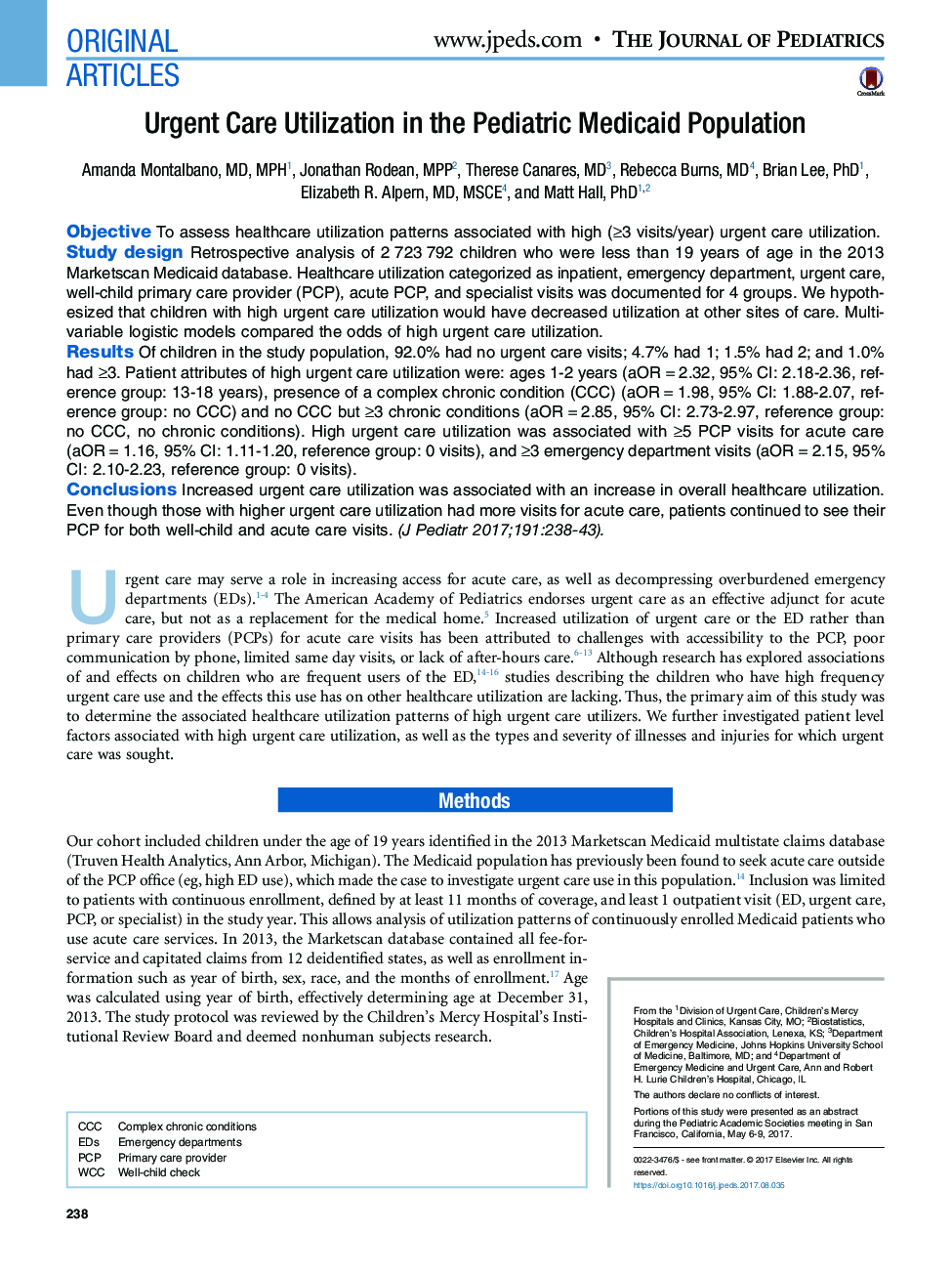 Urgent Care Utilization in the Pediatric Medicaid Population