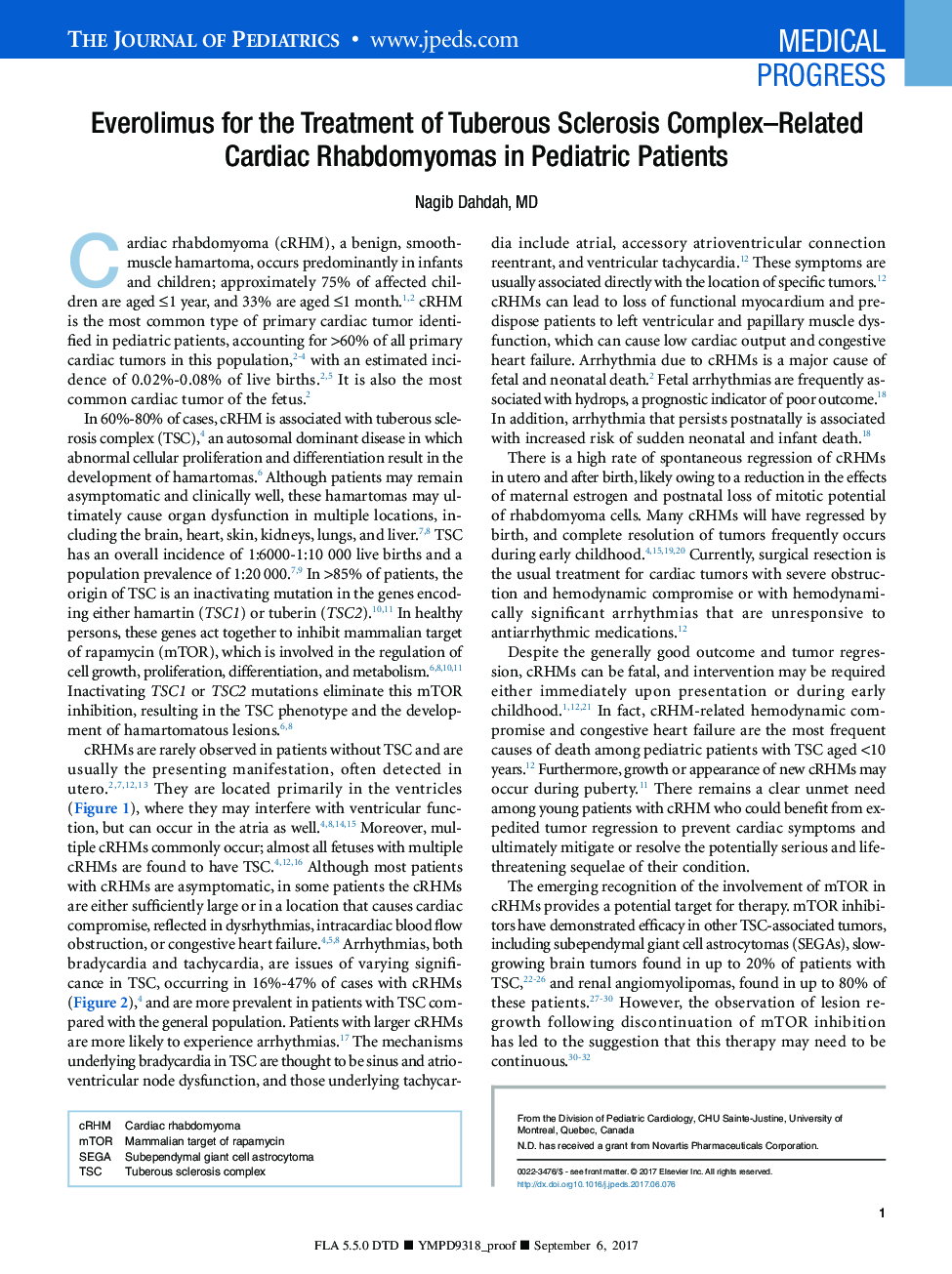 Everolimus for the Treatment of Tuberous Sclerosis Complex-Related Cardiac Rhabdomyomas in Pediatric Patients