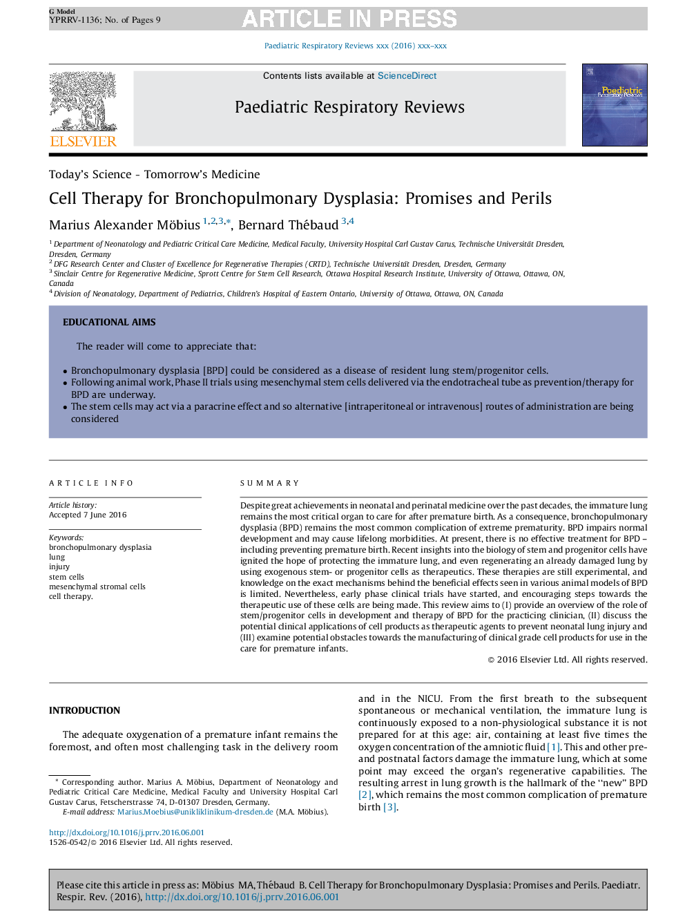 Cell Therapy for Bronchopulmonary Dysplasia: Promises and Perils