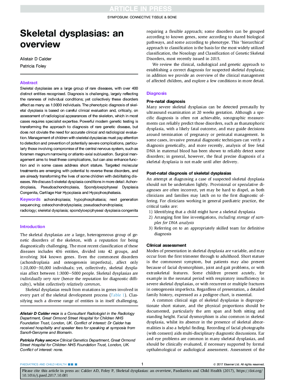 Skeletal dysplasias: an overview