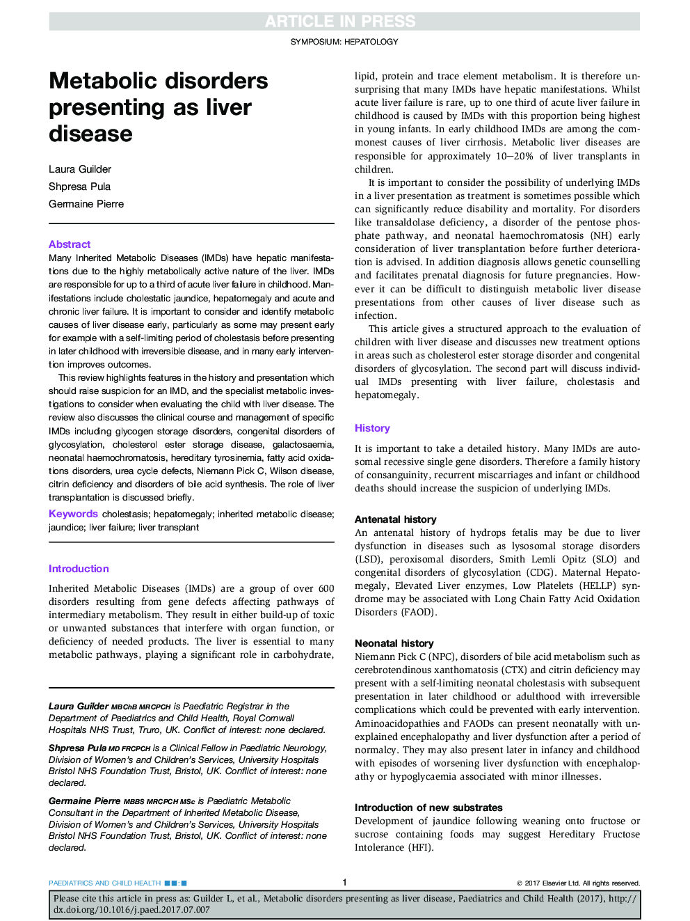 Metabolic disorders presenting as liver disease