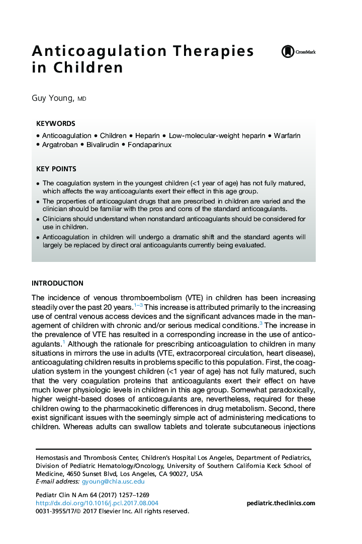 Anticoagulation Therapies in Children