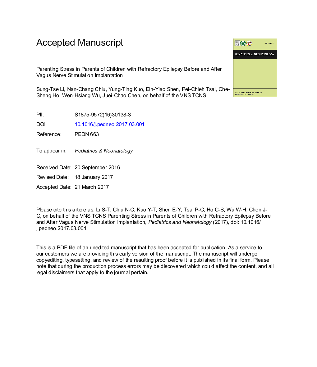 Parenting stress in parents of children with refractory epilepsy before and after vagus nerve stimulation implantation