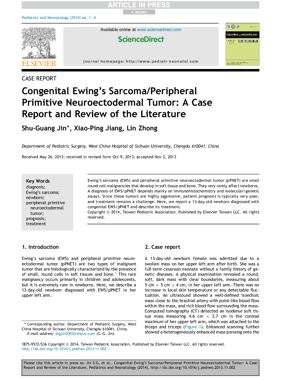 Congenital Ewing's Sarcoma/Peripheral Primitive Neuroectodermal Tumor: A Case Report and Review of the Literature