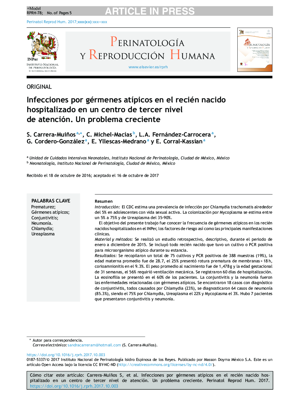 Infecciones por gérmenes atÃ­picos en el recién nacido hospitalizado en un centro de tercer nivel de atención. Un problema creciente