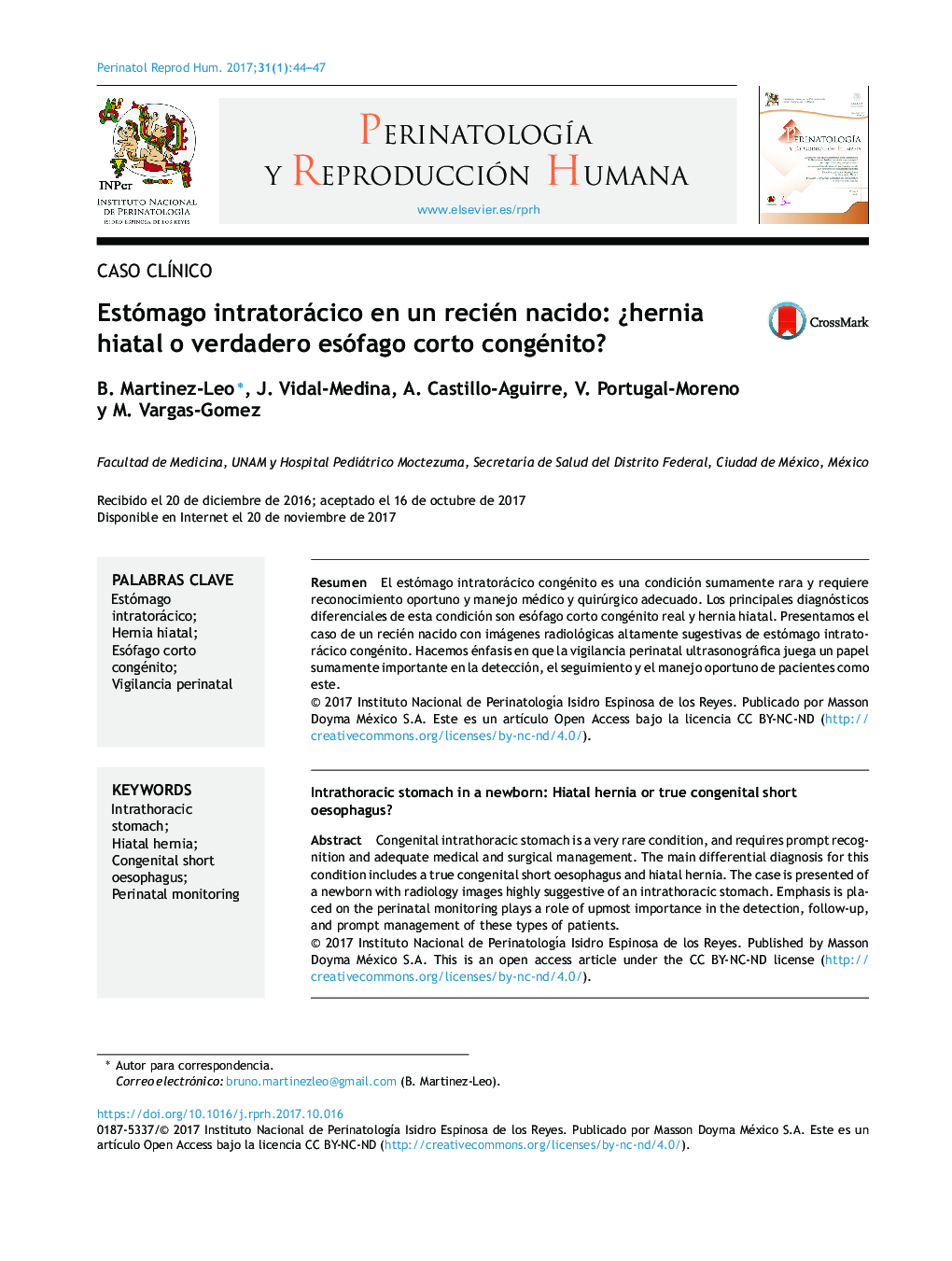 Estómago intratorácico en un recién nacido: Â¿hernia hiatal o verdadero esófago corto congénito?