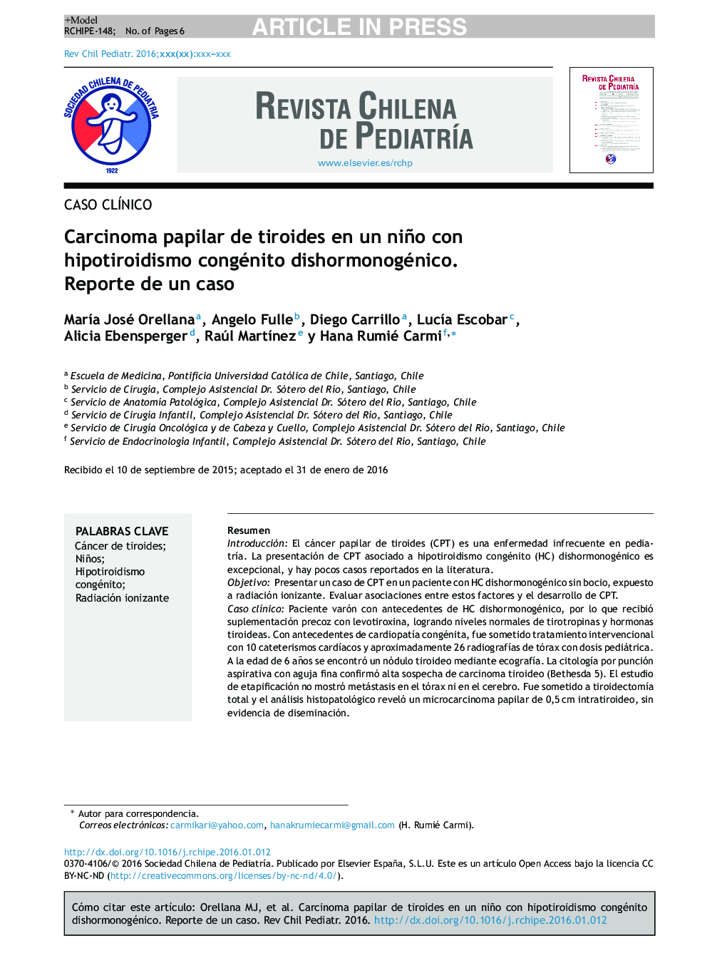 Carcinoma papilar de tiroides en un niño con hipotiroidismo congénito dishormonogénico. Reporte de un caso