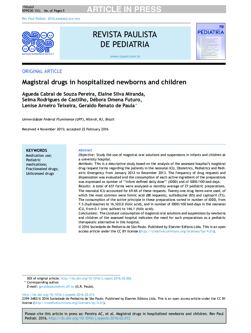 Magistral drugs in hospitalized newborns and children