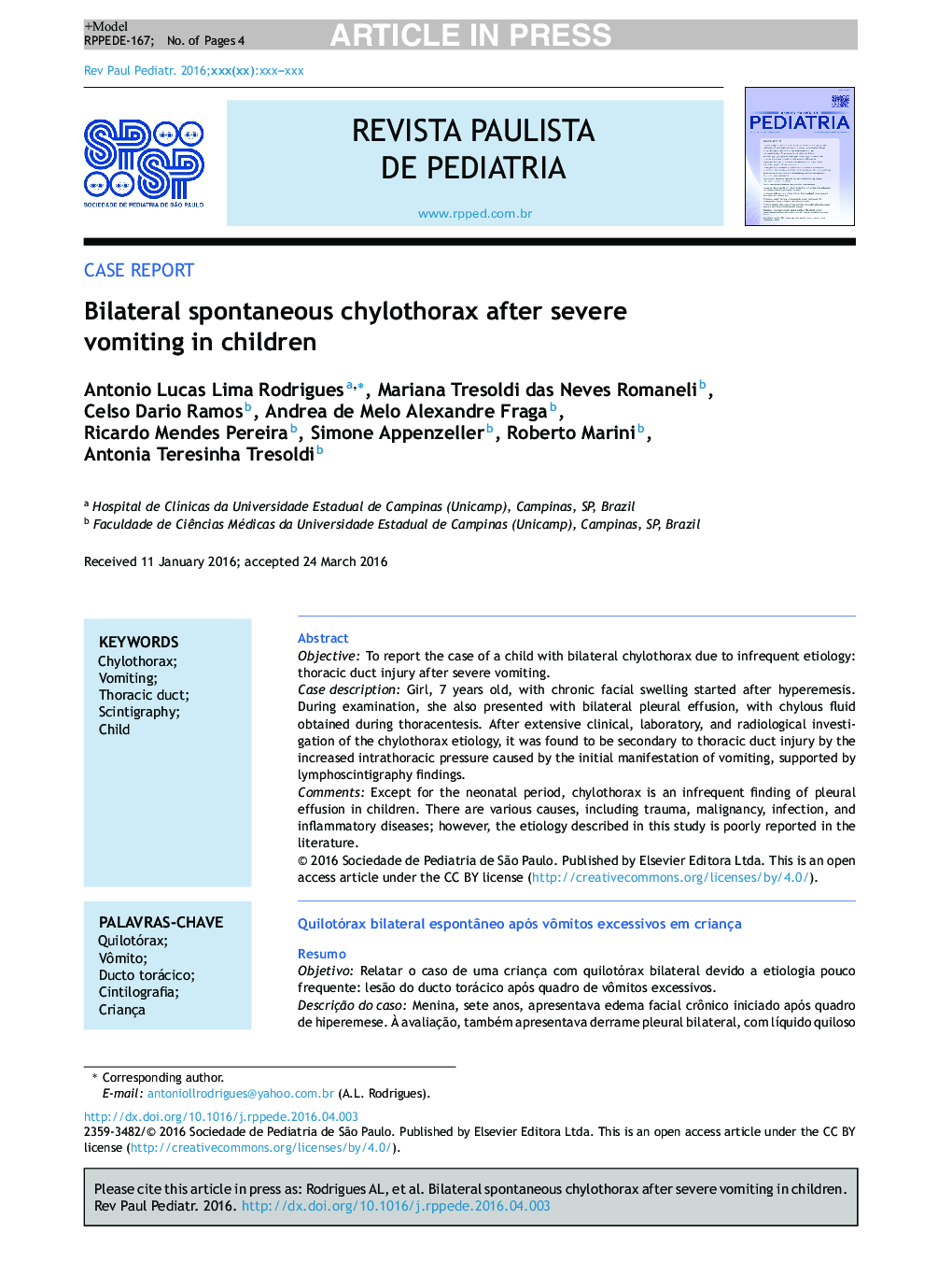 Bilateral spontaneous chylothorax after severe vomiting in children