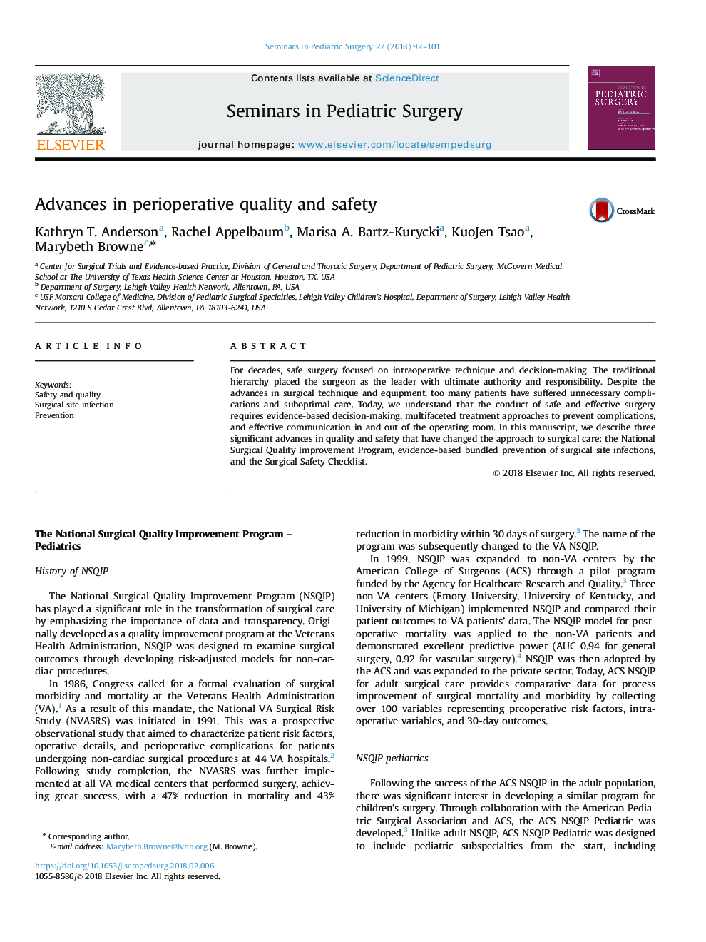 Advances in perioperative quality and safety