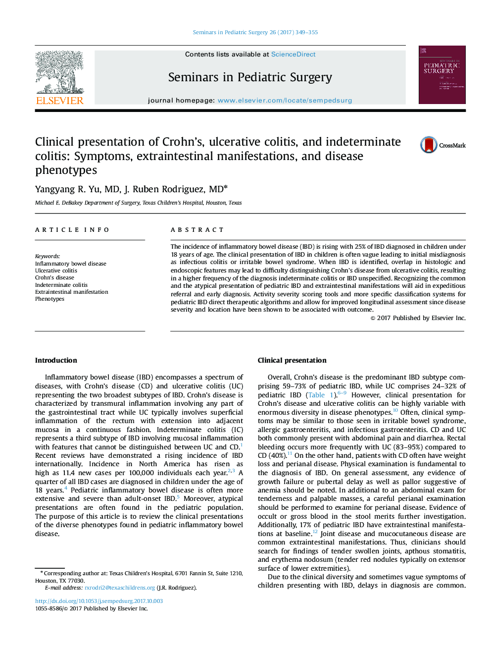 Clinical presentation of Crohn's, ulcerative colitis, and indeterminate colitis: Symptoms, extraintestinal manifestations, and disease phenotypes