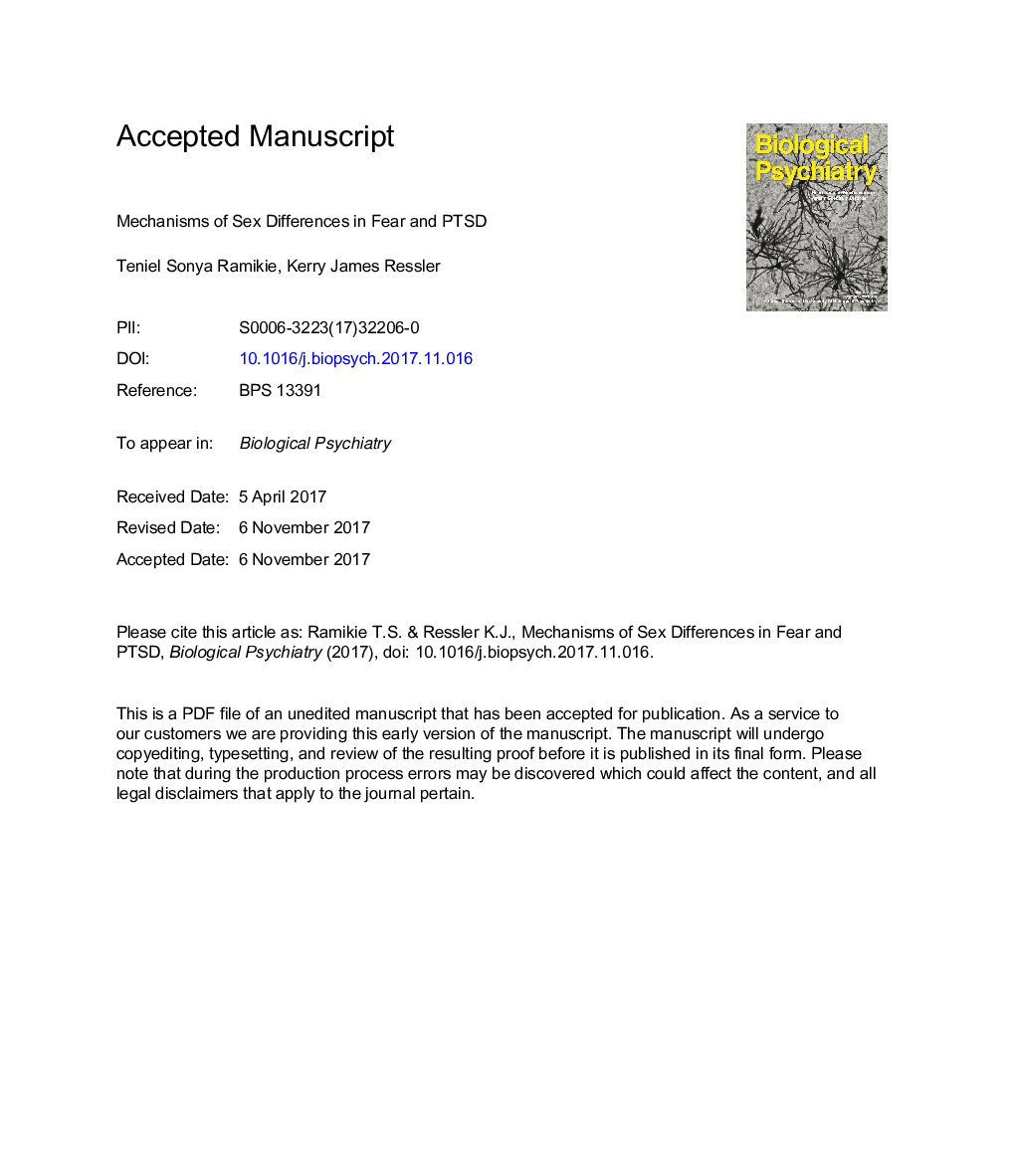 Mechanisms of Sex Differences in Fear and Posttraumatic Stress Disorder