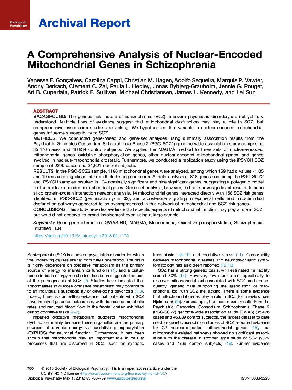 یک تجزیه و تحلیل جامع از ژن های میتوکندریایی رمزگذاری شده در اسکیزوفرنیا 