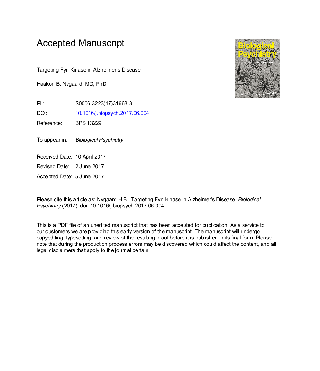 Targeting Fyn Kinase in Alzheimer's Disease