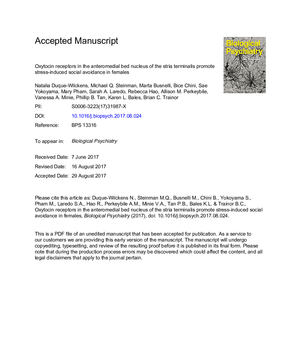 Oxytocin Receptors in the Anteromedial Bed Nucleus of the Stria Terminalis Promote Stress-Induced Social Avoidance in Female California Mice