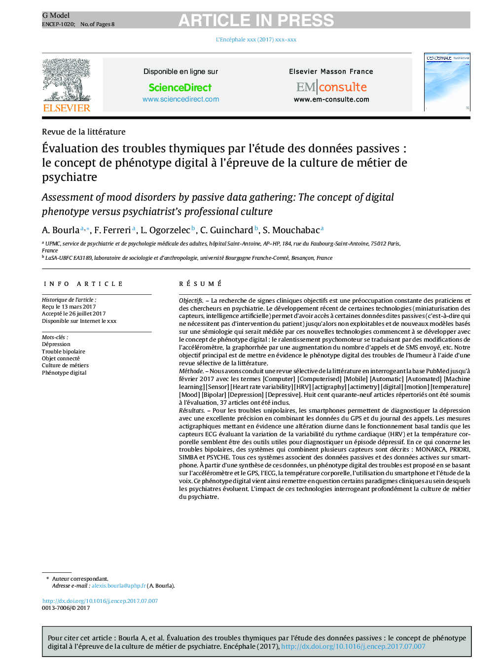 A Valuation Des Troubles Thymiques Par L Etude Des Donnees Passivesa Le Concept De Phenotype