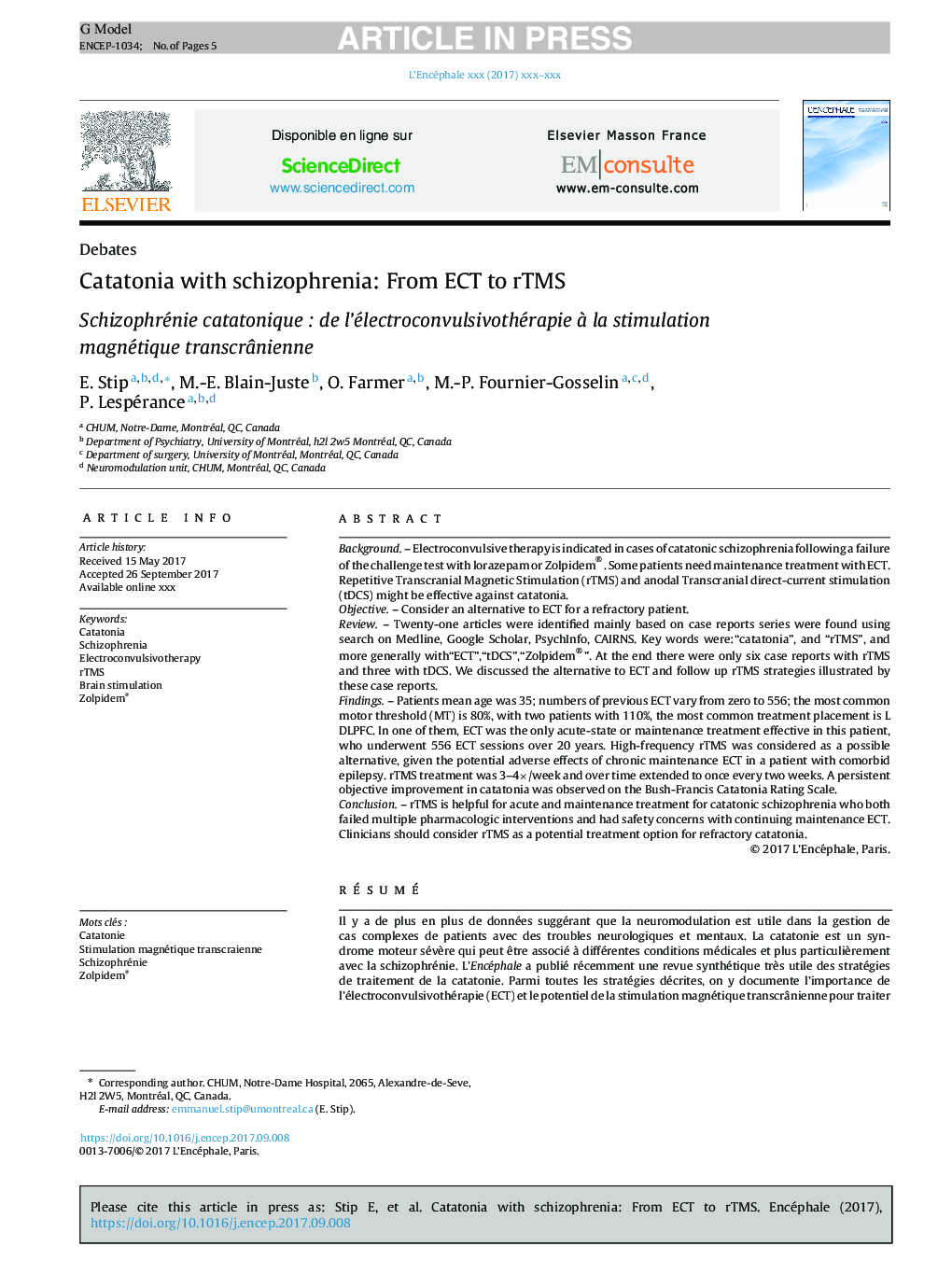 Catatonia with schizophrenia: From ECT to rTMS