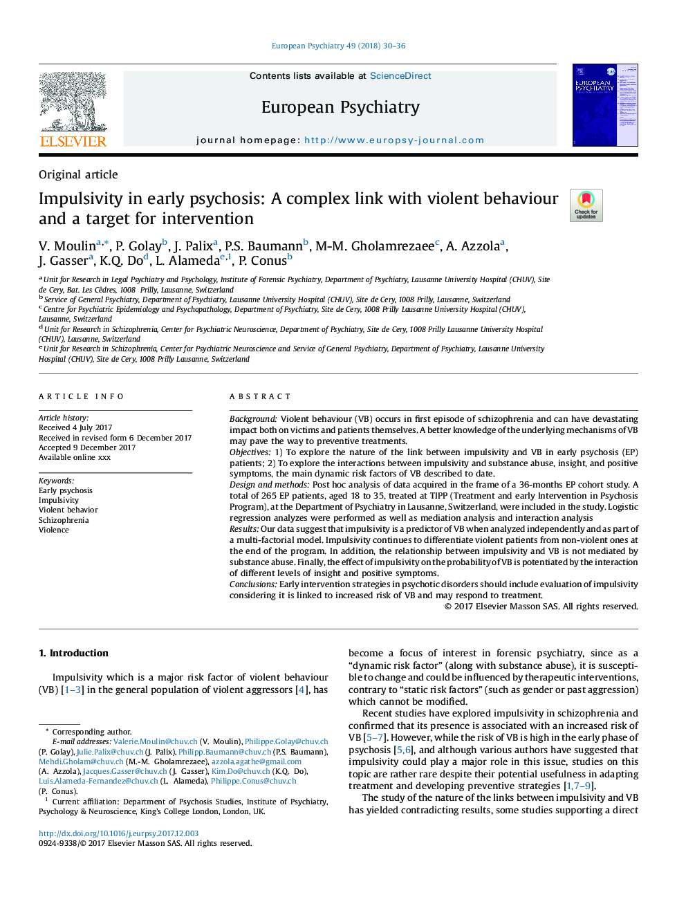 Impulsivity in early psychosis: A complex link with violent behaviour and a target for intervention