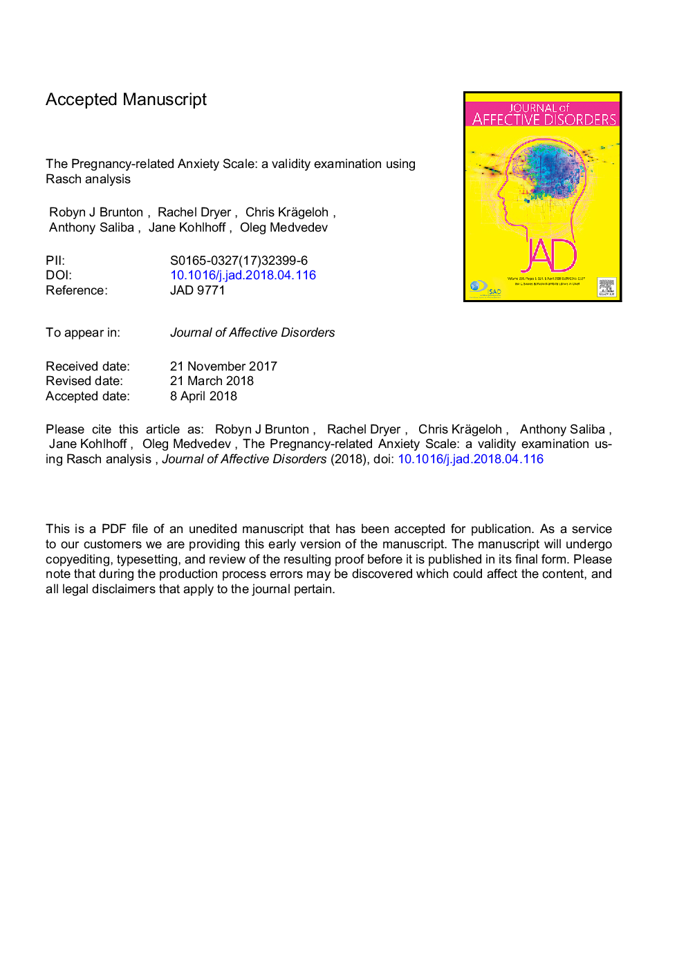 The pregnancy-related anxiety scale: A validity examination using Rasch analysis