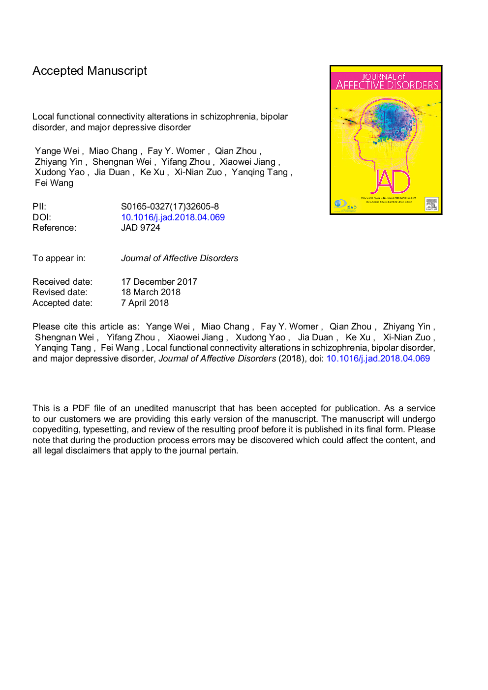 Local functional connectivity alterations in schizophrenia, bipolar disorder, and major depressive disorder