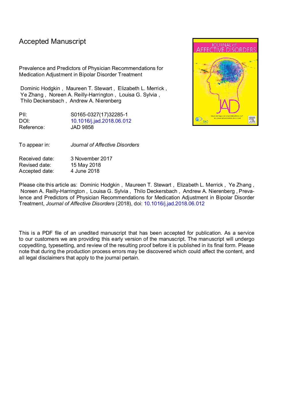 Prevalence and predictors of physician recommendations for medication adjustment in bipolar disorder treatment