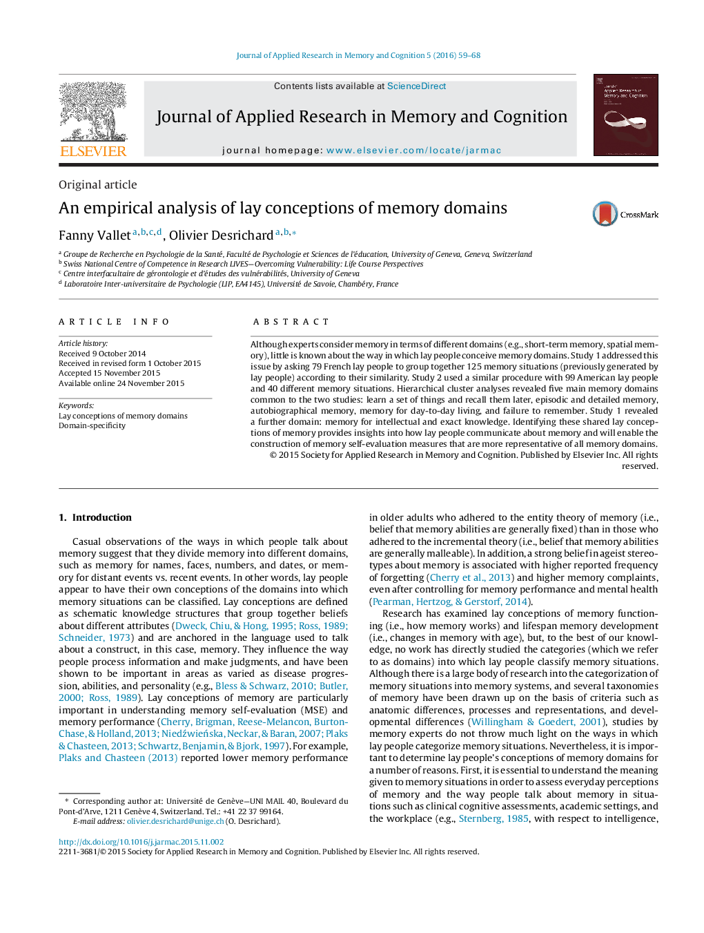 An empirical analysis of lay conceptions of memory domains