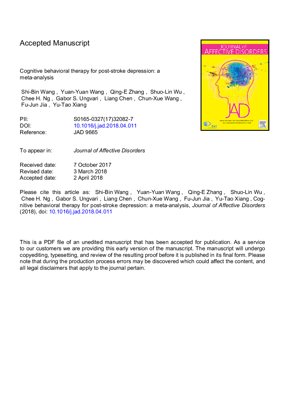 Cognitive behavioral therapy for post-stroke depression: A meta-analysis