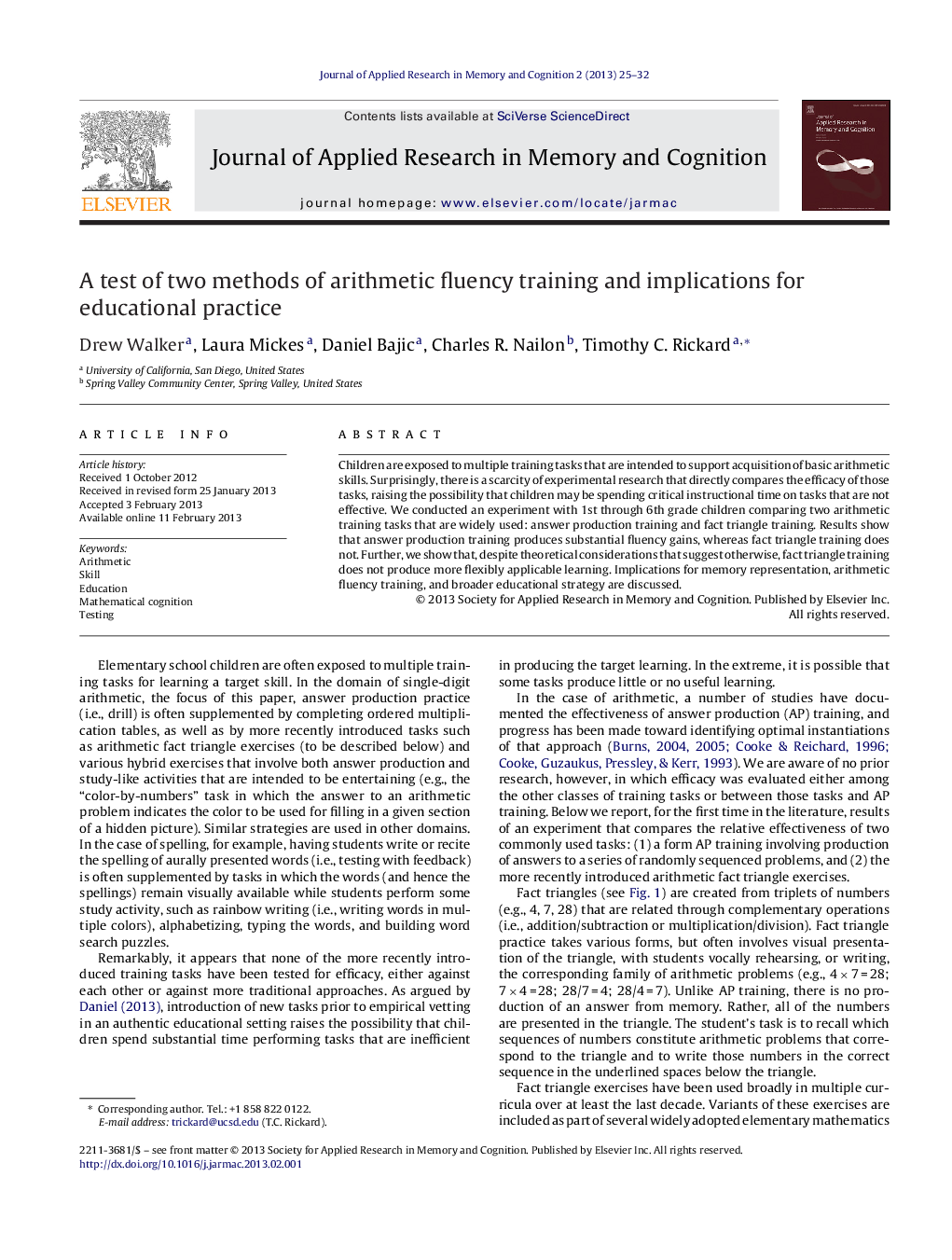 A test of two methods of arithmetic fluency training and implications for educational practice