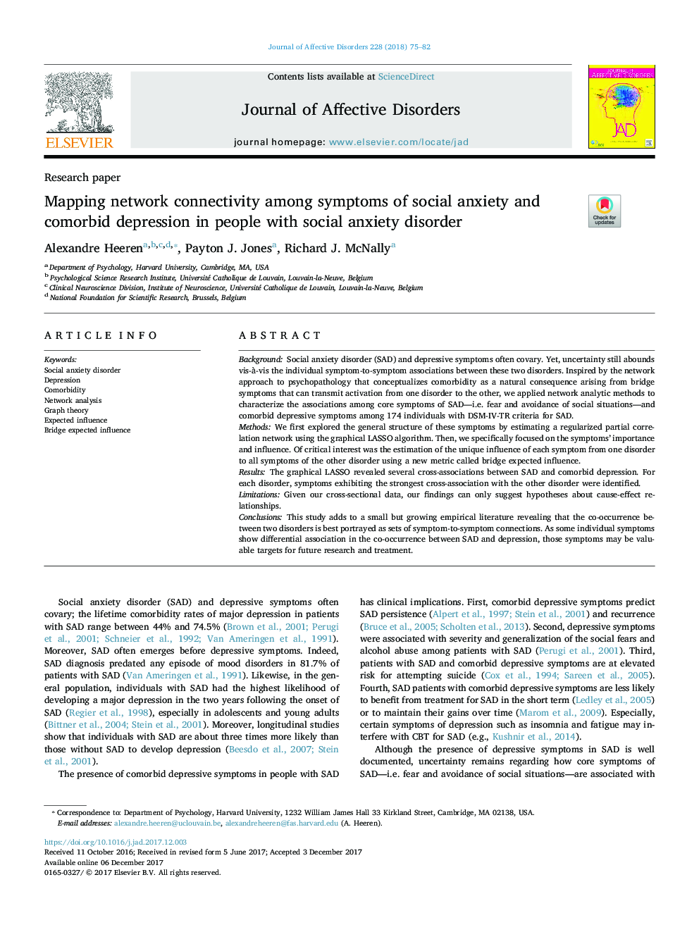 Mapping network connectivity among symptoms of social anxiety and comorbid depression in people with social anxiety disorder