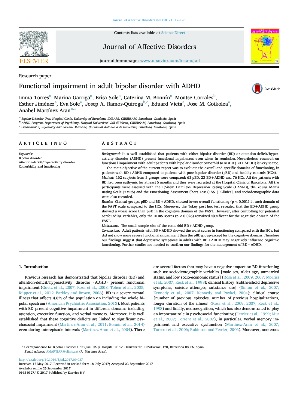 Functional impairment in adult bipolar disorder with ADHD