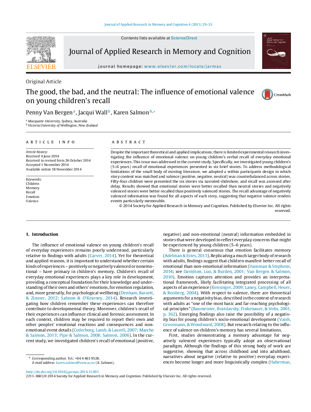 The good, the bad, and the neutral: The influence of emotional valence on young children's recall