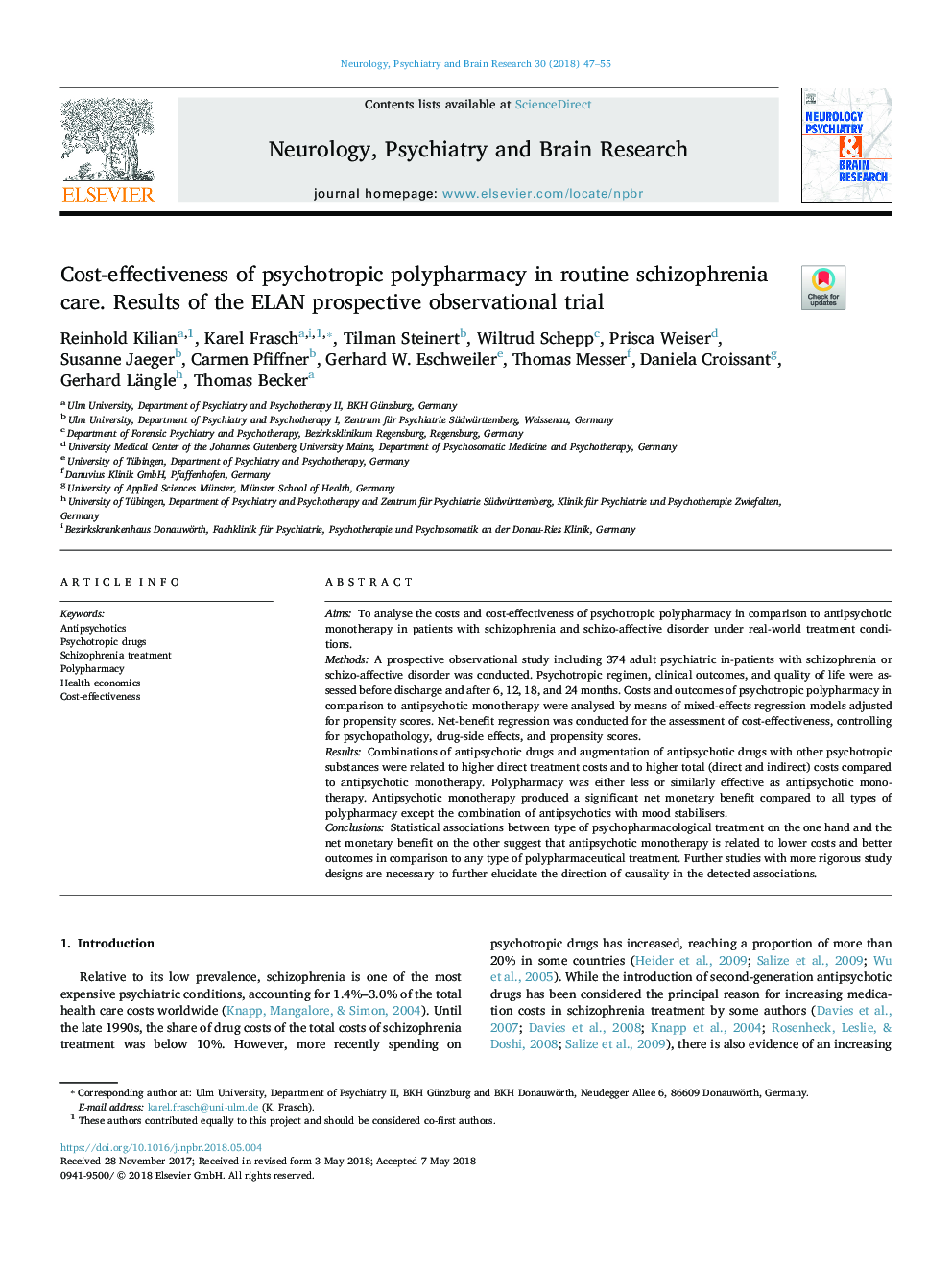 Cost-effectiveness of psychotropic polypharmacy in routine schizophrenia care. Results of the ELAN prospective observational trial